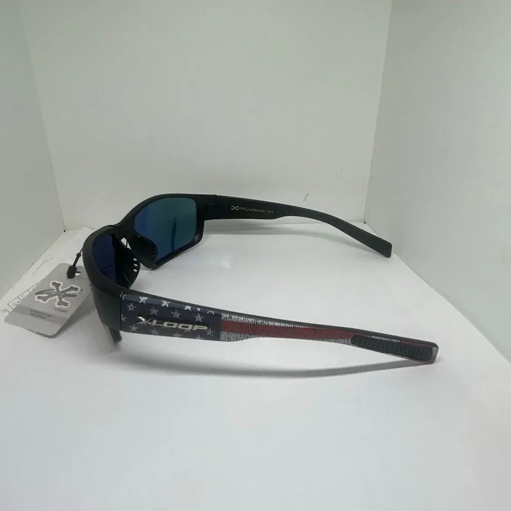 X-Loop Mirrored Patriotic Sport Sunglasses UV400 Protection Wrap Style